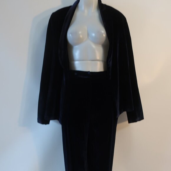 NWT Womens Rhea Costa Atelier Navy Pure Silk  2 Pc Set Velvet Jacket Pants XXL - Picture 3 of 16